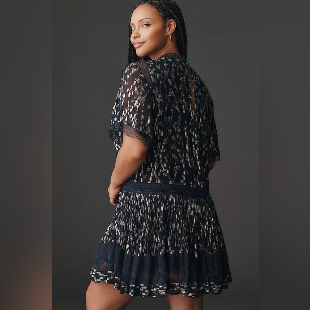 Anthropologie Maeve V-Neck Lurex Tiered Mini Dress. - Picture 2 of 16
